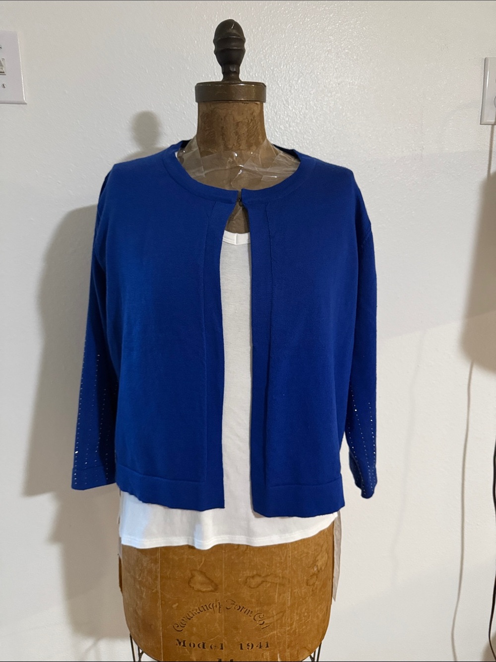 NWT Nina Leonard Classic Open-Front Royal Blue Women's Sweater Size 1X